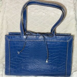 Blue Crocodile-Embossed Women's Bag